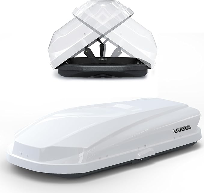 Hard Shell Roof Cargo Carrier with Security Keys, Roof Box, Cargo Box, 62.52 (L) x32.48 (W) x 13.19(H) Inches, 14 Cubic Feet (Tool-Free Install), White