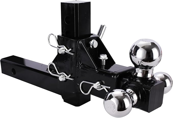 Tri-Ball Mount Drop Hitch, 2" Adjustable, High-Strength Solid Shank, 5-3/4" Rise, 4-3/4" Drop, Chrome Ball, Black Mount, Suitable for Class 3-5 Hitches