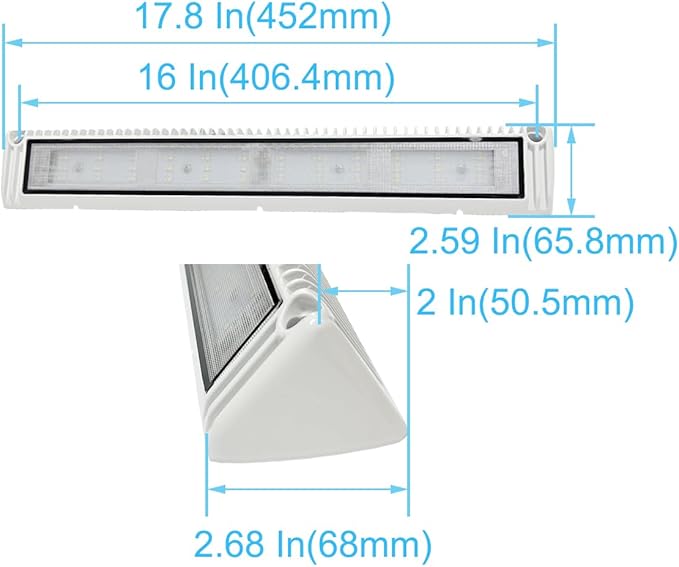 RV LED Porch Exterior Utility Lights, 18 inch Down Angle Flood Beam Awning Light, 3000K Warm-White 12V/24V DC 3600 Lumen, White Finish Aluminum Housing, for RVs Trailers Campers, 1 Pack