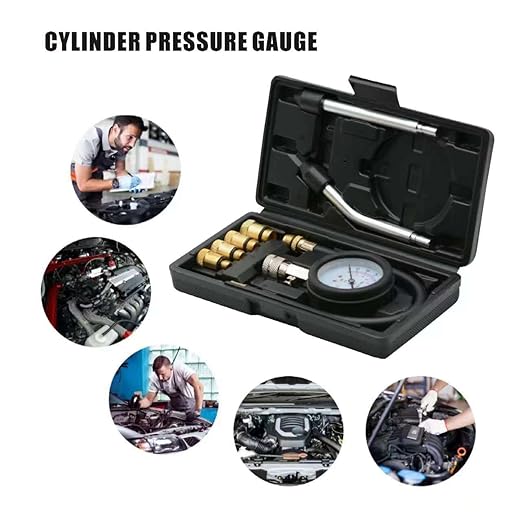 8PCS Compression Tester, Engine Compression Tester kit Professional Petrol Gas Engine Cylinder Pressure Gauge 0-300 PSI Automotive Tool for Motorcycle Car Truck (Plastic Black)