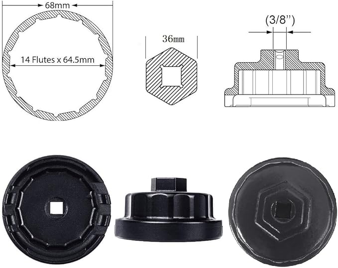 10PCS Oil Filter Wrench Set for Toyota,BMW, Mercedes, VW, Oil Filter Socket Set Includes 24mm,27mm,29mm,30mm,32mm,36mm,38mm, 64mm. Oil Filter Removal Tool for Oil Change