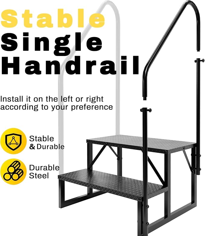 RV Steps with Handrail, Hot Tub Steps Outdoor, 2 Step Ladder Stool, RV Stairs with Anti-Slip Panel, Camper Steps for Spa, Travel Trailers, Pool and Porch