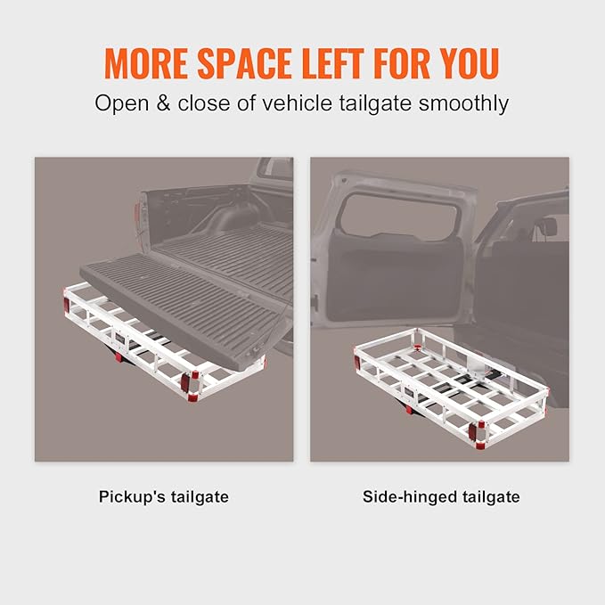 VEVOR 49.4 x 22.4 x 7.1 in Hitch Cargo Carrier, 500lb Capacity Trailer Hitch Mount Aluminum Cargo Basket, Luggage Carrier Rack Fits 2" Hitch Receiver for SUV Truck Pickup Camping