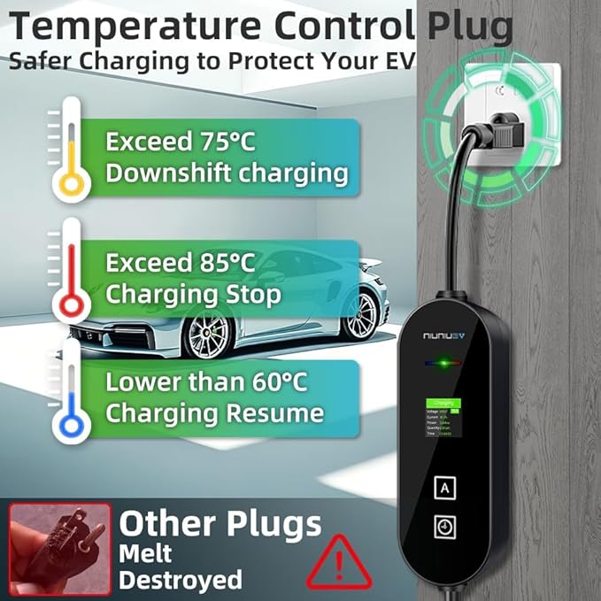 Level 1&2 EV Charger ， Electric Vehicle Portable Charger with 32FT Cable,16A Adapter Portable EV Chargers Polymer Materials Cable, Adjustable Current Compatible with BYD and Other PHEV/BEV/EV