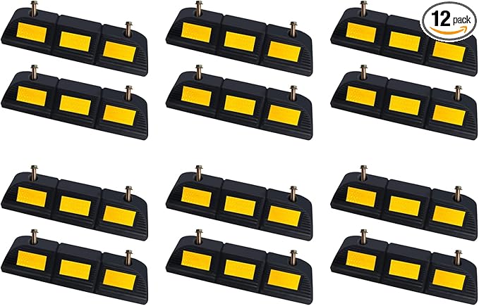 Parking Stopper for Garage Parking Aid 12 Pack Block, Car Truck Curb Floor Parking Lot Wheel Tire Stops Bumpers with Bolt Installation, Rubber Vehicles Aid Gadgets