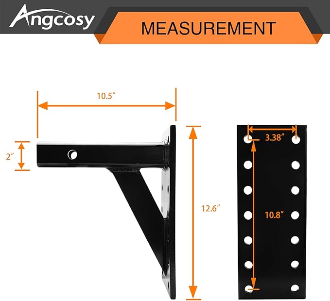 6-Position Pintle Mount for 2" Hitch Receiver, 5,000 lbs, 10.5-Inch Length, Black