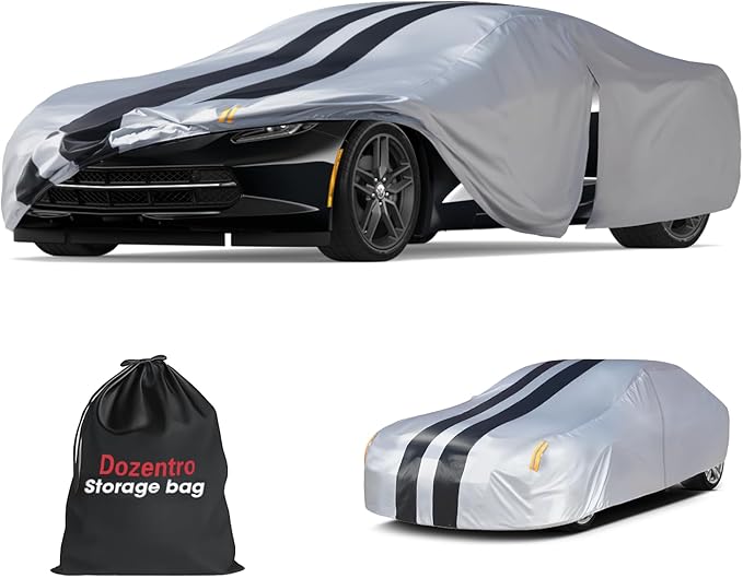 10 Layers Sedan Car Cover Custom Fit for Chevrolet Corvette C4/C5/C6/C7(1980-2025), 100% Waterproof All Weather, Gift with Towel, Heavy Duty Car Covers for Rain Sun UV Protection with Door Zipper.