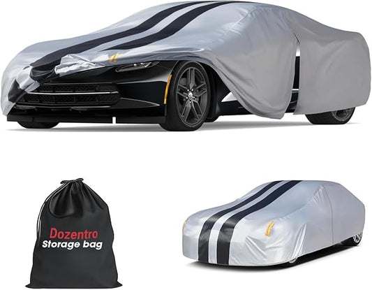 10 Layers Sedan Car Cover Custom Fit for Chevrolet Corvette C4/C5/C6/C7(1980-2025), 100% Waterproof All Weather, Gift with Towel, Heavy Duty Car Covers for Rain Sun UV Protection with Door Zipper.