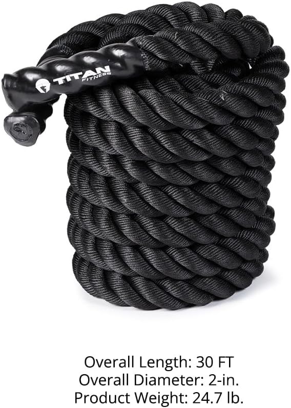 Titan Fitness Battle Rope 30ft x 2in, Poly Dacron Heavy Rope for Home Gym Conditioning Workouts, Cross-Train, Strength Training Exercises