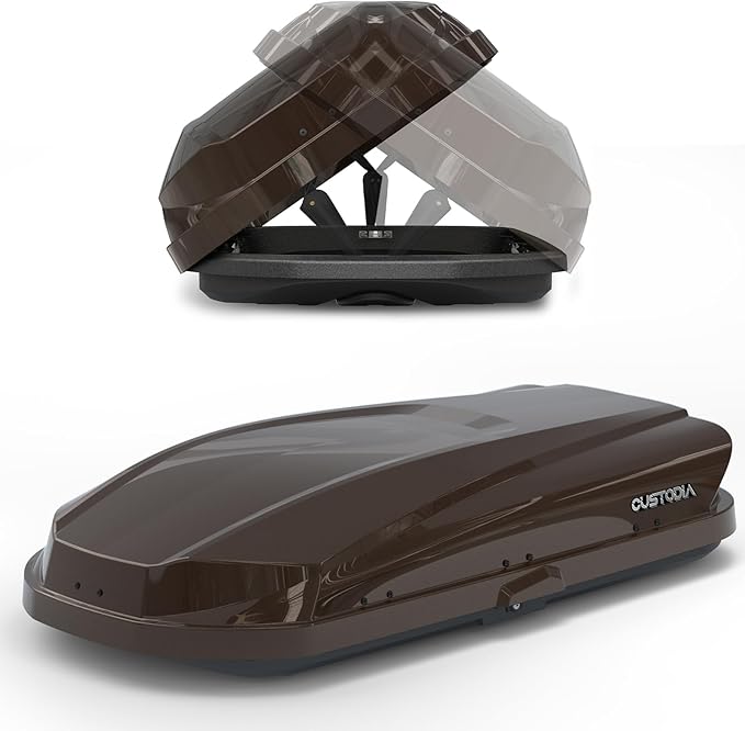 Hard Shell Roof Cargo Carrier with Security Keys, Roof Box, Cargo Box, 62.52 (L) x32.48 (W) x 13.19(H) Inches, 14 Cubic Feet (Tool-Free Install), Brown
