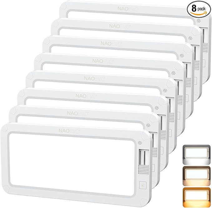 NAOEVO RV Lights Interior 2070LX, 1500LM RV LED Light Interior 12V, Camper Lights with 3 Color and Stepless Dimming, Energy-efficient Ceiling Light for Trailer Boat Car(8Pack, 2900-6500K)