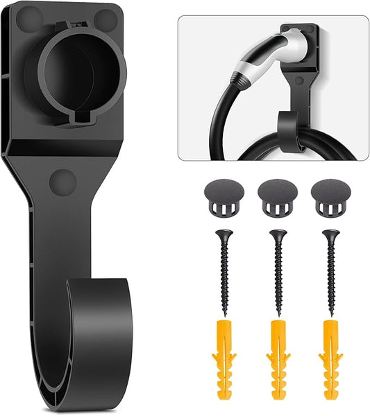 EV Charger Holder for SAE J1772 Wall Mounted, J1772 Charger Cable Hook and Connector Dock Set, Durable Hook for EV Charging Cable Organizing, Indoor and Outdoor Use for Electric Vehicle