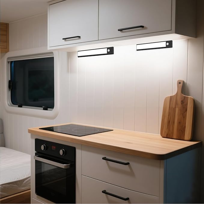 2 Pack Motion Activated RV Step Lights, USB Rechargeable 72 LED Rv Light Camping Camper Lights Adjustable 3 Colours for Motorhome Travel,Travel Trailers, Camper (Black)