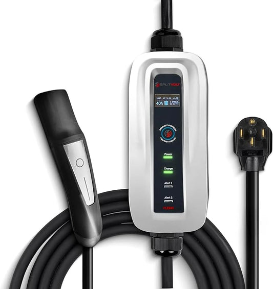 Splitvolt Level 2 Adjustable EV Charger 240v, 26 ft Cable, NEMA 14-50, Adjustable up to 40 Amps Live LCD Screen Time Delay Start Function, NEC Fast 50A Circuit Charging J3400 NACS Plug