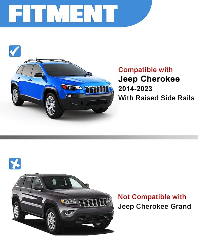 FengYu 300lb Roof Rack Cross Bars Compatible with Jeep Cherokee 2014-2023, Heavy Duty Lockable Aluminum Roof Rails Crossbars Cargo Bars Canoe Rooftop Black Carrier Luggage