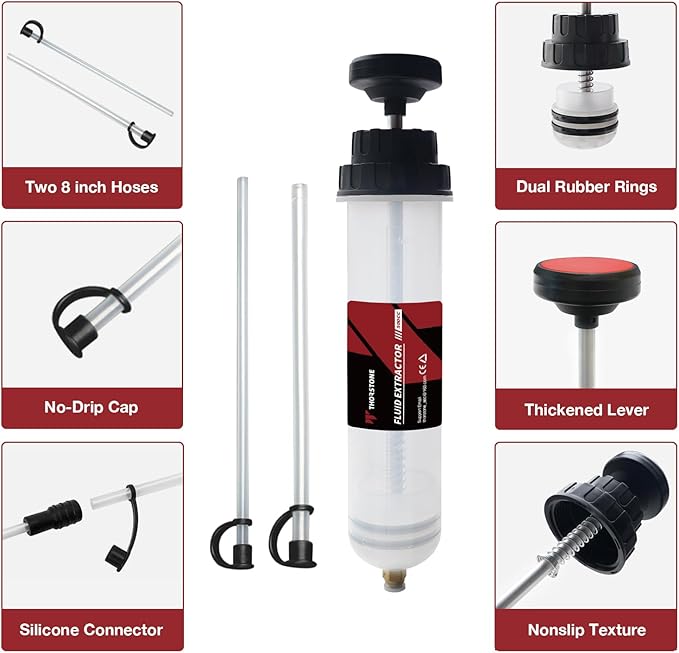 Thorstone 500cc Automotive Fluid Extractor Pump, Manual Oil Change Syringe with 2pcs 22cm PVC Suction Tubes