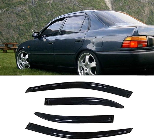 Side Window Wind Deflector,4pcs Out-Channel Tape On Dark Smoke Nice Rain Guards Set, Window Visor fit for 1993-1997 Toyota Corolla Sedan 94022
