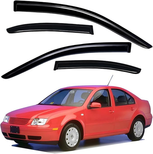 Lightronic Extra Durable Outside Mount Auto Vent Window Visor, Fits 1999-2005 Volkswagen Jetta Sedan, UV Protection Rain Guard, Original Wind Deflector, No-Drill Easy Install, Dark Smoke, 4-Pcs
