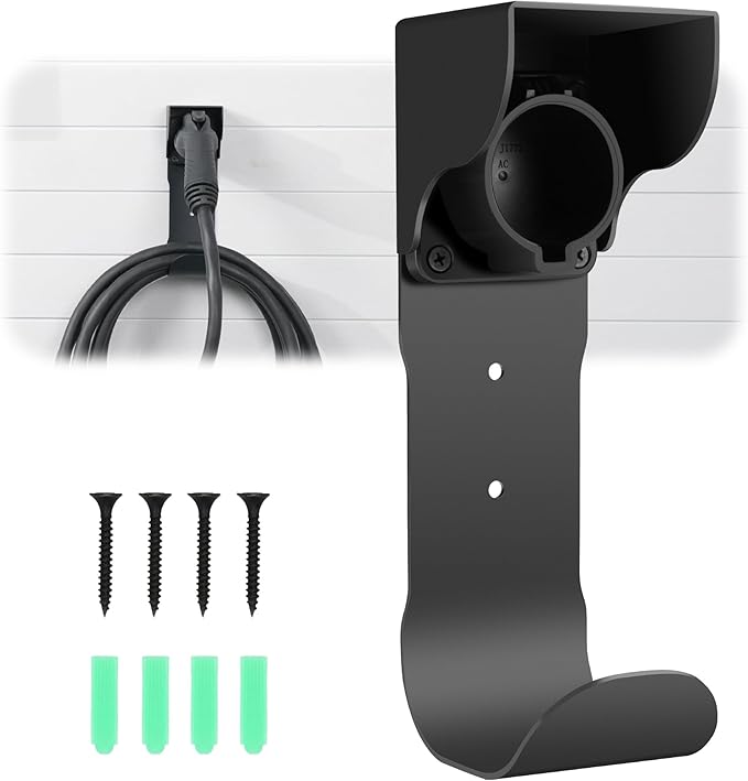 Autel EV Charger Holder, Wall-Mount Connector Nozzle Holster Dock with J-Hook for SAE J1772, Electric Car Charger Cable Organizer, Space Saving