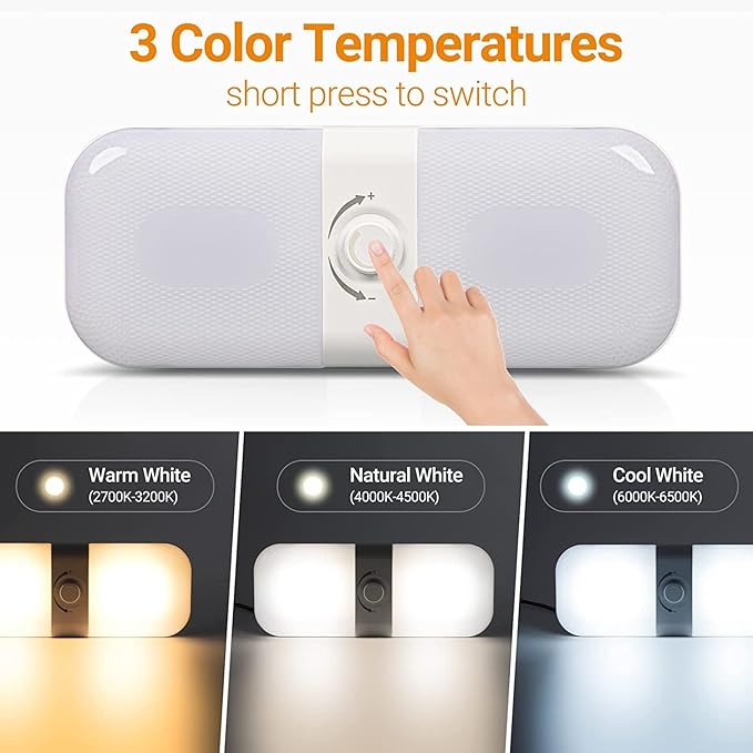 CT CAPETRONIX RV Lights Interior 1700LM, 3 Color TEM Camper Lights, Dimmable 12v Volt Led Lights Fixture, RV Ceiling Dome Light w Switch for RV/Camper/Car/Trailer/Boat (Warm+Cool+Natural White) 8Pack