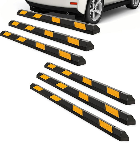 Goplus Parking Block, 72” Rubber Parking Bumpers with 8 High Reflective Yellow Safety Stripes, Heavy Duty Parking Target, Garage Wheel Stoppers Parking Curb for Car, Truck, RV and Trailer (6 Pack)