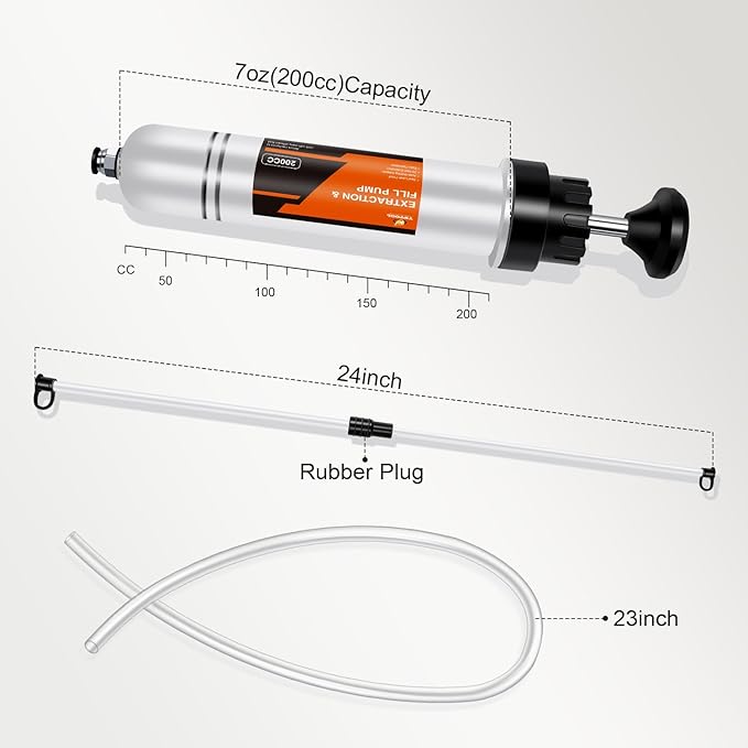 YSTOOL 200CC Manual Fluid Extractor and Fill Syringe Automotive Oil Evacuator and Dispenser Pump for Changing ATF, Coolant, Power Steering Fluid, Gear Oil, Brake Fluid and Engine Oil