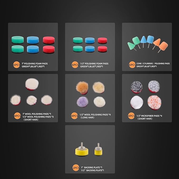 Mini Buffing Polishing Pads, 32Pcs Mini Detail Polisher Pads Use On Rotary Tools,Cordless Electric Drill, Polisher Tool for Tight Area Detailing Polishing Waxing and Sealing Glaze -HTDEPMIXUS