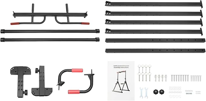 440.92LBS Pull Up Bar Station, Portable Pullup Bar Station, 5.74-7.55ft Height Adjustable 1.2MM-wall Stable Triangular Structure PVC Carbon Steel Freestanding Home Training Workout Dip Stands