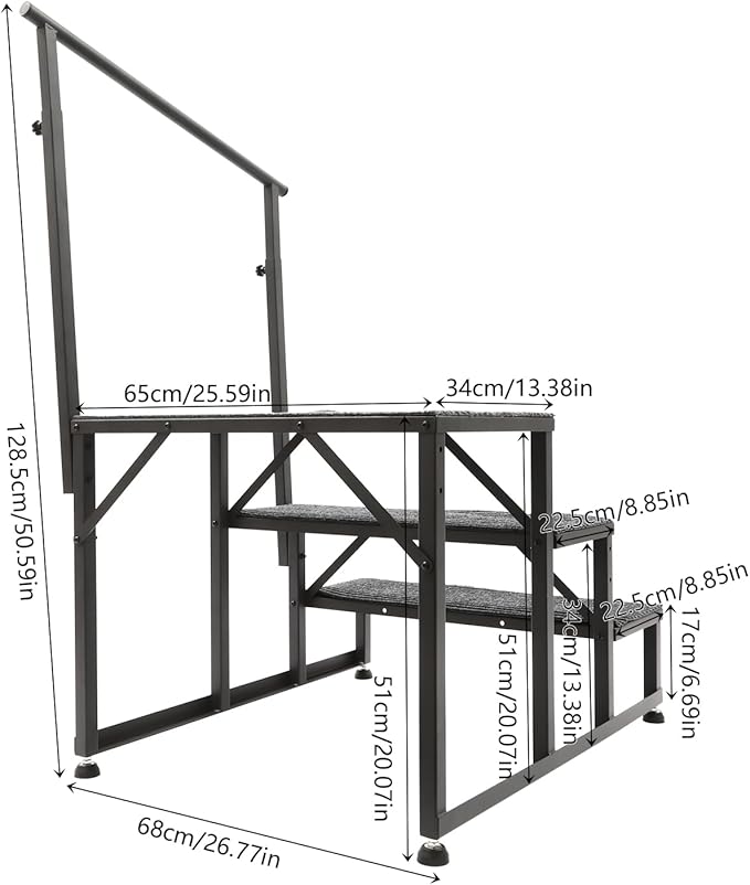 RV Steps with Single Sided Handrail, 3 Steps Mobile Home Ladder W/Anti-Slip Mats - Portable Stairs for RV, Hot Tub, Outdoor Spa