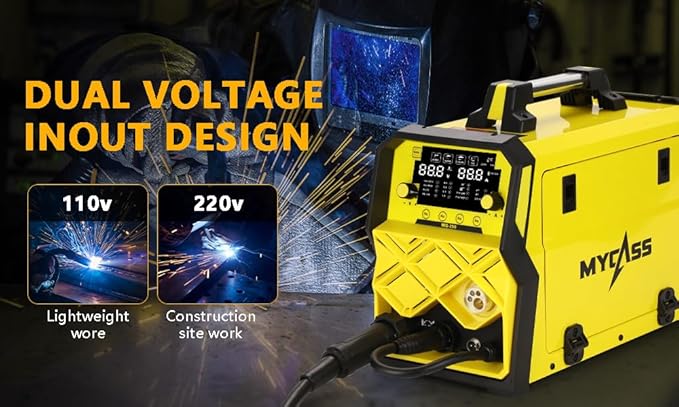 250A MIG Welder,5 in 1 Gas MIG/Gasless Flux Core/Stick/Lift TIG/Spot Welding/Spool Gun Compatible Aluminum Welding Machine Large LED Display 110V/220V Multi Process Welder