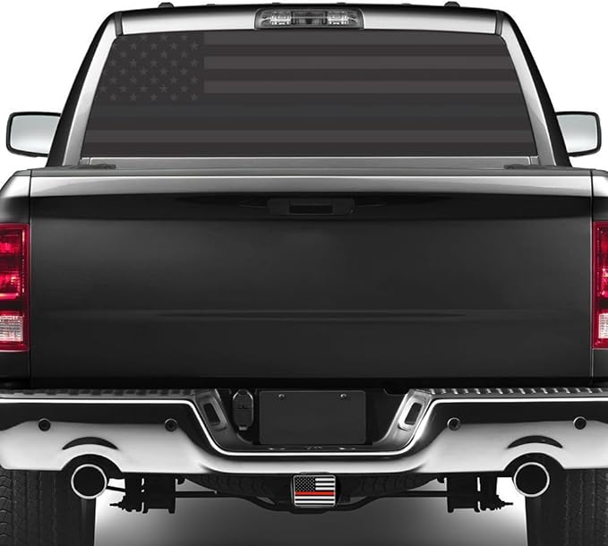 eVerHITCH USA Flag Stainless Steel Metal Hitch Cover (Fits 2" Receivers, Black & Chrome with Thin Red line)