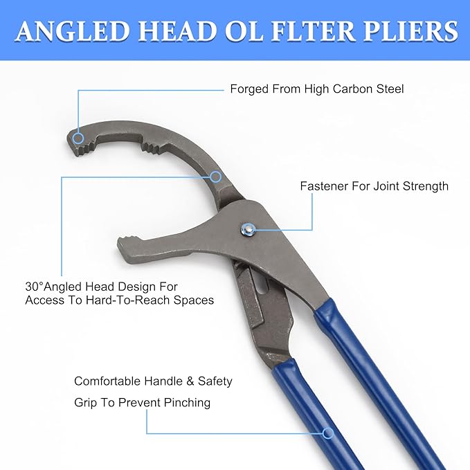 Oil Filter Wrenches, 12 Inch Adjustable Oil Filter Pliers, Automotive Oil Filter Removal Tools for Engine Filters, Cars, and Trucks