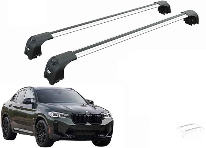 Fits BMW X4 Roof Rack Cross Bars – F26 & G02 with Flush Roof Rails, 330 lbs Capacity, Aluminum T-Slot Bars, Lockable, No-Drill Installation (Silver)
