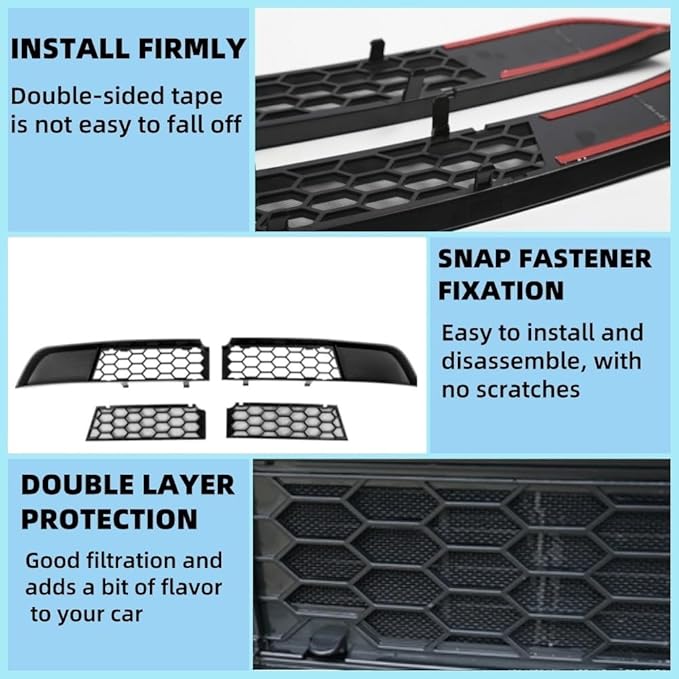 Front Grill Mesh for Tesla Model Y Juniper 2025 2026 Front Air Inlet Vent Grille Cover with Segmented Version Removable Mesh Replacement for Tesla New Model Y Accessories (Black)