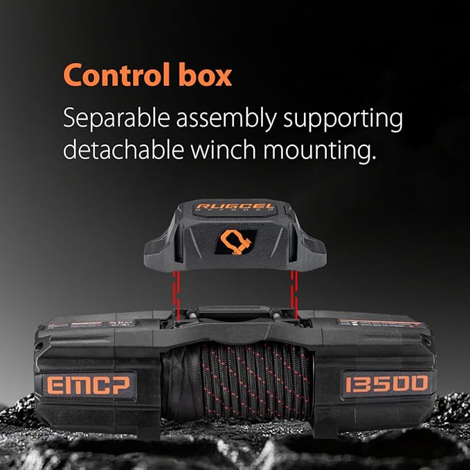RUGCEL WINCH 12V EMCP Winch 13500lb New Waterproof Electric Synthetic Rope Jeep Winch with Hawse Fairlead,2 in 1 Infrared Remote Control,Dual Color Rope,for Truck SUV