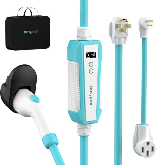 Electric Vehicle Charger Level 2 & Level 1, 32Amp 110V-240V Schedule Timer 20ft Cable Portable EV Home Charging Station, 8A-32A Adjustable Current Compatible with All SAE J1772 EVs