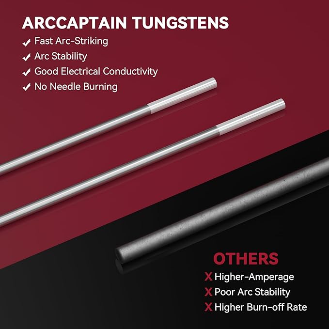 ARCCAPTAIN TIG Welding Tungsten Electrode 10-Pack 1/16"x 7"(White- 0.8% Zirconiated, WZR8/EWZr-0.8)