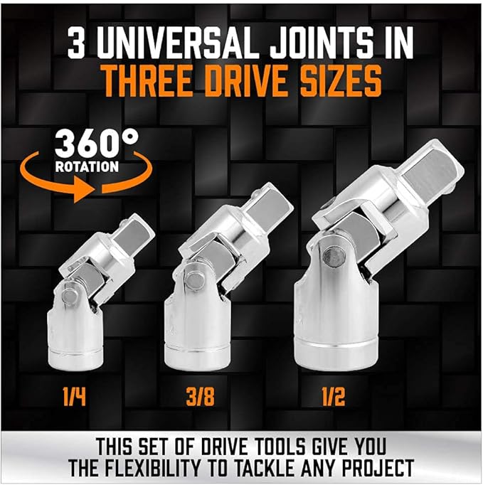 HORUSDY 20-Piece Socket Extension Bar Set, 1/4", 3/8" and 1/2" Drive Socket Extension Set, Universal Joint Socket, CR-V Steel