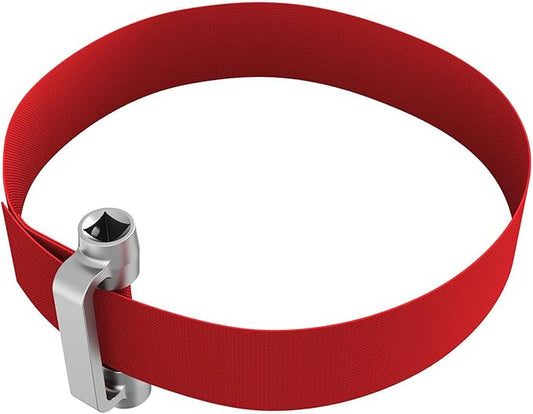 3529D Heavy Duty Strap Oil Filter Wrench Dual Drive (3/8" & 1/2") Design Fits Filters Up to 9" Diameter Durable Nylon Strap and Forged Steel Handle for Easy Removal