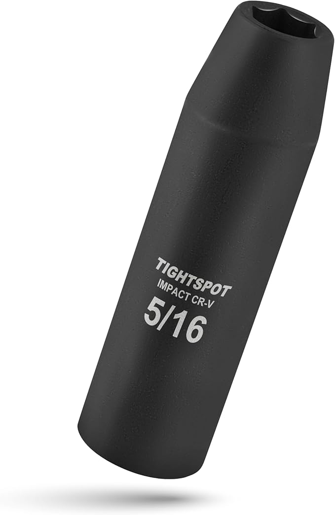 TIGHTSPOT 1/2 Inch Drive - 5/16 Inch Deep Impact Socket with Anti-Rounding 6 Point Design, Heat-Treated CRV Steel
