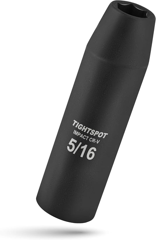 TIGHTSPOT 1/2 Inch Drive - 5/16 Inch Deep Impact Socket with Anti-Rounding 6 Point Design, Heat-Treated CRV Steel