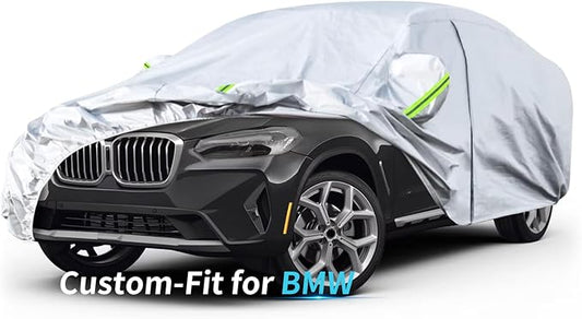 Custom-Fit for BMW Car Cover, 7 Layers Car Cover Waterproof All Weather for Automobiles, Outdoor Full Cover Rain Sun UV Protection with Zipper (for BMW iX)
