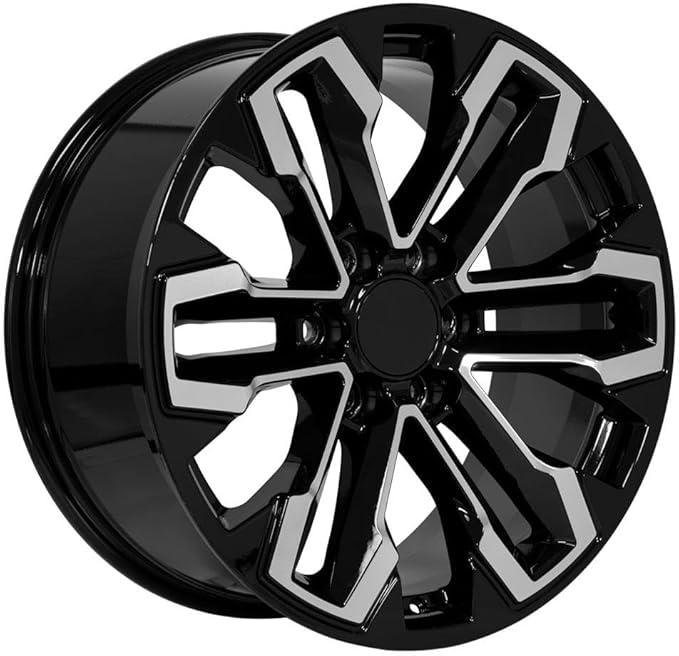 OE Wheels CV69 20 Inch Rims and Tires Fit Silverado 1500 Style 6x139.7 20x9 Gloss Black Machined - Hollander 5905 - Eagle LS2 275/55-20 (Set of 4)