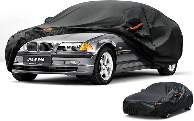 Kayme Car Cover Waterproof All Weather, Full Exterior Cover Outdoor Sun Protection with Zipper, Universal Fit for BMW E46 E36 E30, VW EOS, Nissan 350Z 370Z Versa, Hyundai Accent,etc (Up to 177 inch)