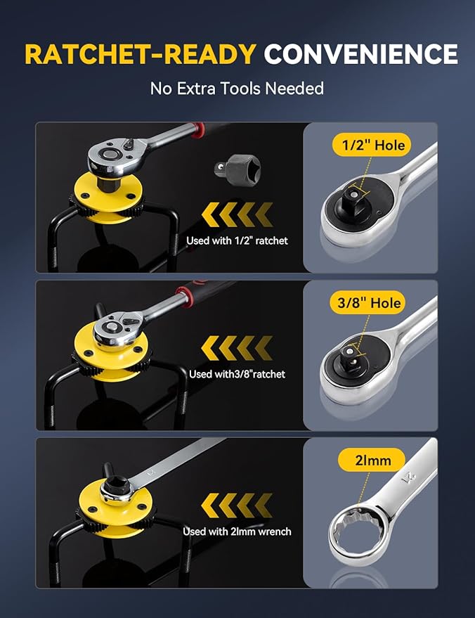 Oil Filter Wrench Set - Professional 2-Piece oil filter removal tool Kit for Cars, Trucks & Motorcycles, 3/8" & 1/2" Drive, Fits 1.9"-5.1" Filters