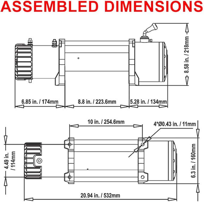 RUGCEL WINCH 12000lb 12V Truck Waterproof Electric Black Synthetic Rope Electric Winch with Hawse Fairlead,Wired Handle,2 Wireless Remote Control, Trailer Winch