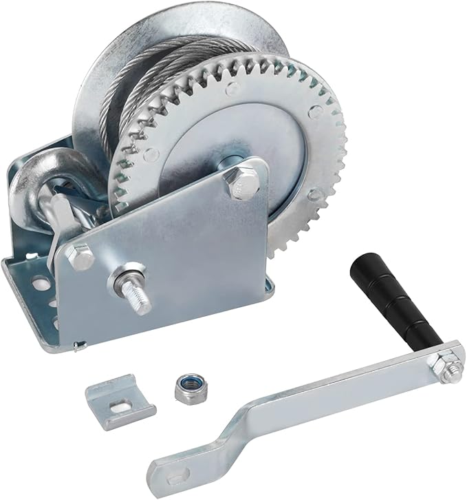 Heavy Duty Hand Winch 1200 lbs with 32 ft Steel Wire Rope, Hand Crank Strap Gear Winch with Steel Wire, for ATVs Boats Trailers Trucks Auto Marine