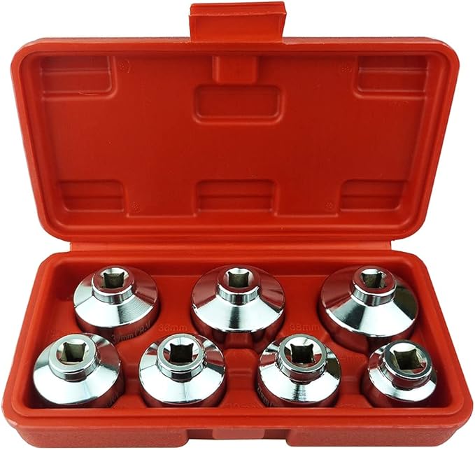 Oil Filter Socket Set, Oil Filter Wrench Set includes 24mm,27mm,29mm,30mm,32mm,36mm,38mm,7-Piece Filter Tool Kit for Mercedes Benz,VW,BMW etc.