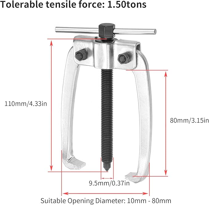 2 Jaw Puller 3in/75mm Universal Bearing Gear Pullers Heavy Duty Extractor Tool,High Carbon Steel Puller,Adjuestable Pulley Removal Tool for Bearings/Flywheels/Pulleys Remove