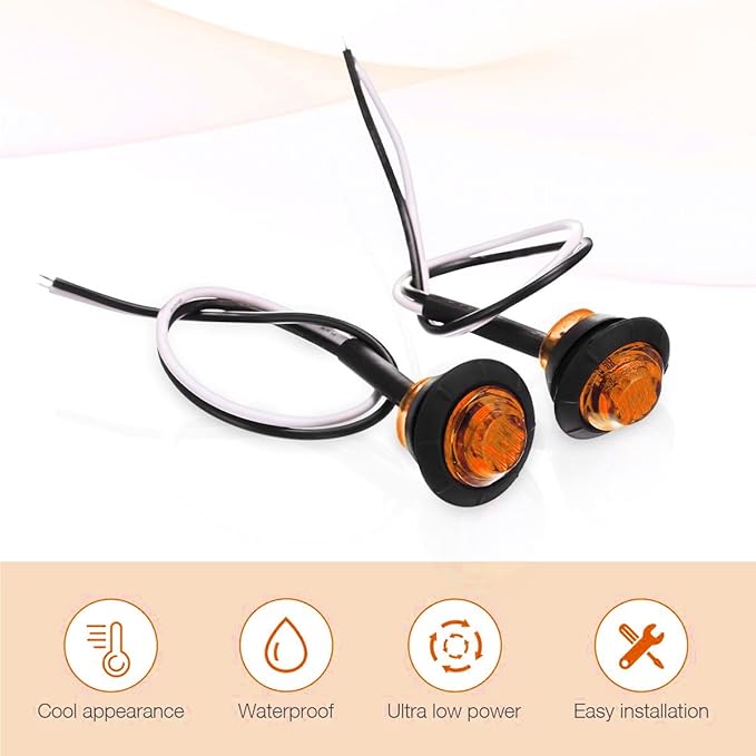 KEING 10 Amber + 10 Red Sealed Waterproof 3/4 Inch Mini Round LED Bullet Side Marker Clearance Lamp Indicator Light Brake Stop Lamp 12V for Trailer Truck Bus Pickup Van ATV RV Lorry Caravan